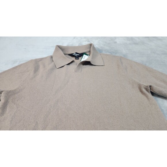 The Commons Men's Tan Small 100% Cashmere Collar Sweater Polo Shirt NWT - Picture 2 of 9